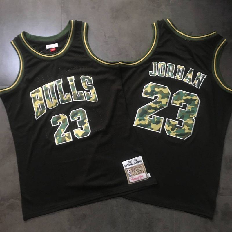 Men Chicago Bulls #23 Jordan Black Trowback Camo Swingman NBA Jersey